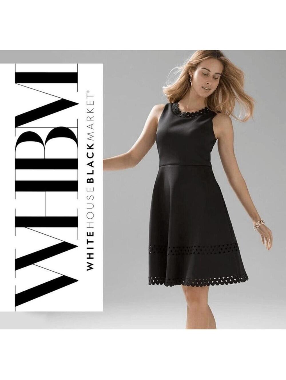 WHBM Black SL Scuba Dress with Geometric Cutouts Size 6  NWT